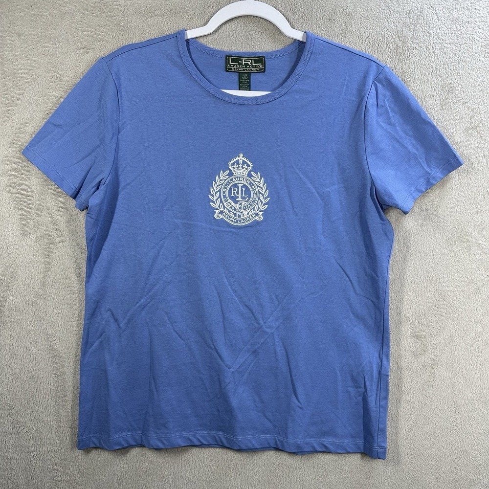 Lauren Ralph Lauren Active Light Blue Crest Logo Short  Sleeve T-Shirt Sz L